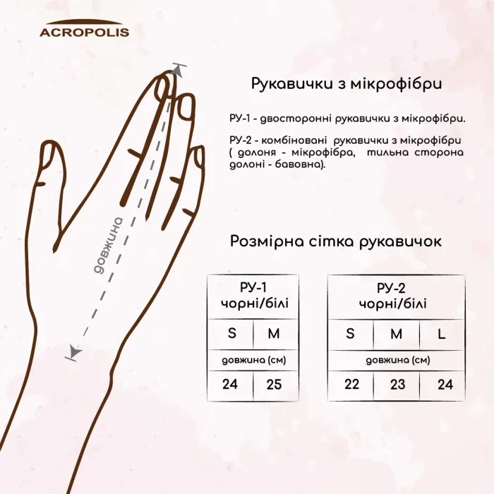 Acropolis Рукавички з мікрофібри для оптики, ювелірних виробів, годинників: преміум, S-L