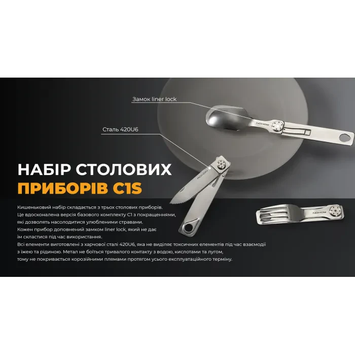 Набір столових приборів Roxon C1S 3 in1 (ложка, виделка, ніж), нержавіюча сталь