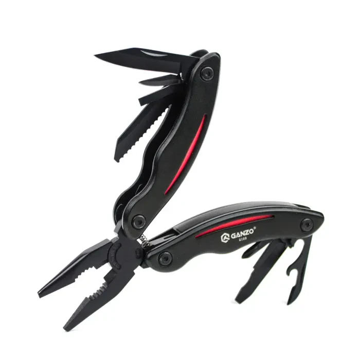 Мультитул Ganzo G109, (16.5 см) 10 функцій, чорний з червоним + чохол