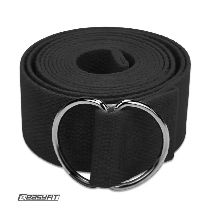 Ремень для йоги EasyFit Черный 183 см для растяжки, гибкости и асан. Прочный, хлопок.
