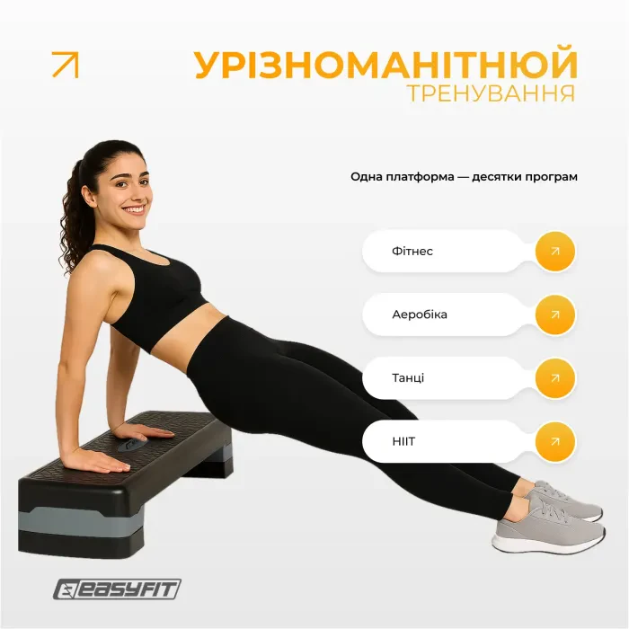 Степ-платформа EasyFit Step-B 2-рівнева (10/15 см) для фітнесу та аеробіки, макс. навантаження 200 кг
