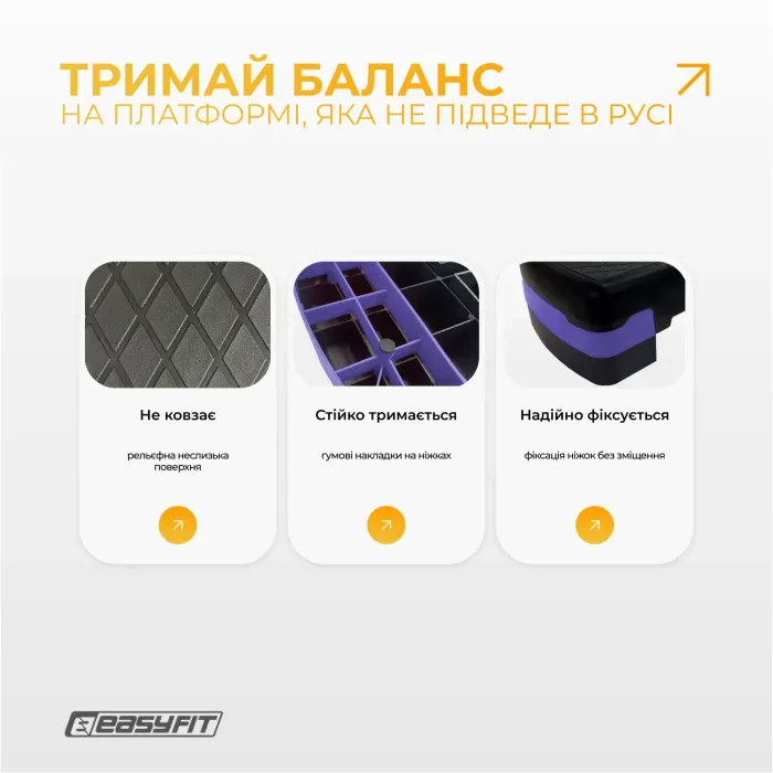 Степ-платформа EasyFit Step-B 2-рівнева (10/15 см) фіолетова для степ-аеробіки, фітнесу, кардіо, навантаження 200 кг