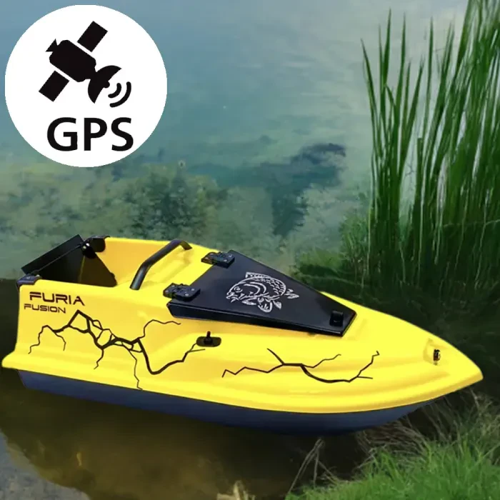 Кораблик для приманки Фурия Фюжн 21000 mAh с GPS Cortex 6+1 Желтый. Рыболовный кораблик для завоза приманки