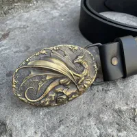 Кожаный Ремень Ручной работы с пряжкой "Дрогон" латунь Gorillas Accessories. Мужской ремень для подарка