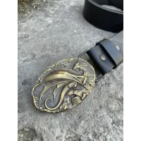 Кожаный Ремень Ручной работы с пряжкой "Дрогон" латунь Gorillas Accessories. Мужской ремень для подарка