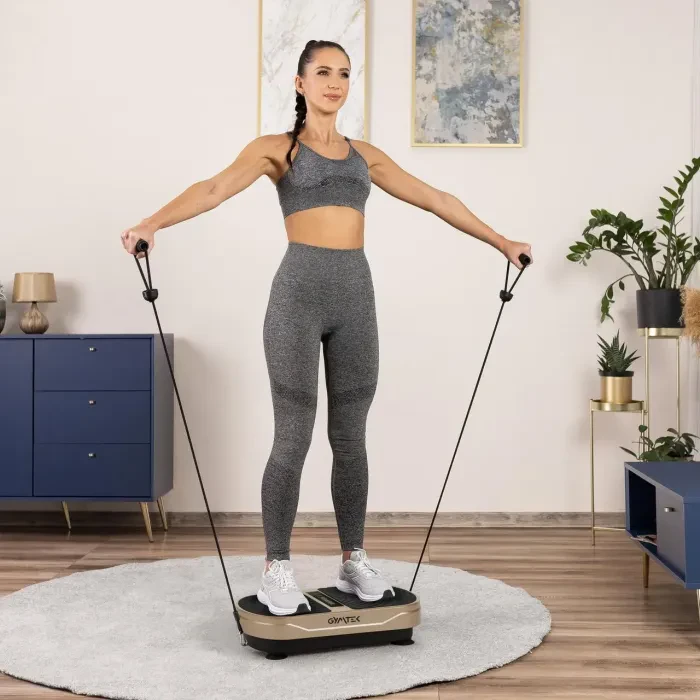 Віброплатформа Gymtek XP300 золотиста: для схуднення, фітнесу та масажу будинку. Еспандери у комплекті.