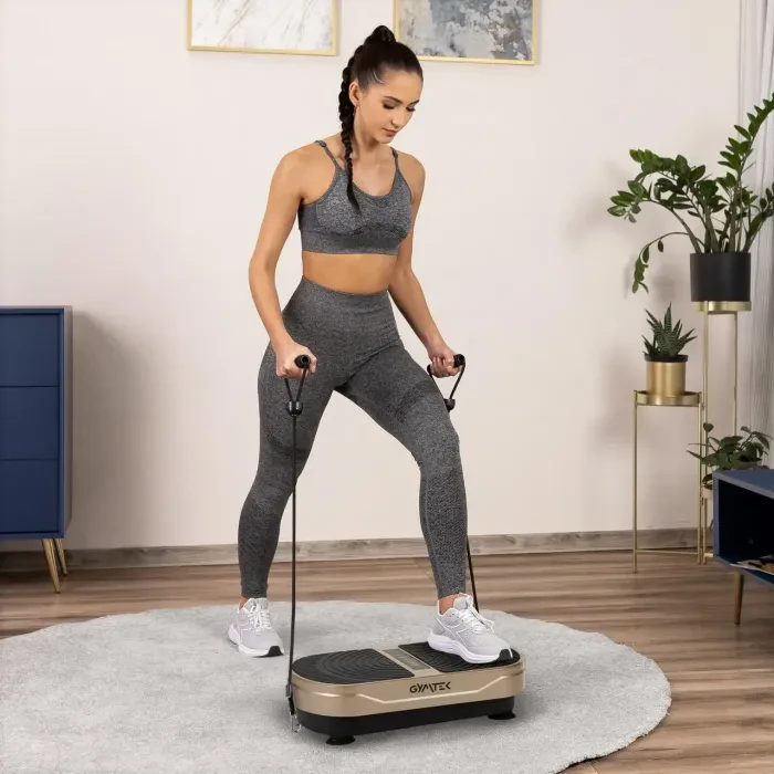 Віброплатформа Gymtek XP300 золотиста: для схуднення, фітнесу та масажу будинку. Еспандери у комплекті.