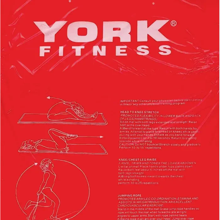 Коврик для фитнеса York Fitness двухсторонний 2.5см с упражнениями: ПВХ, синий/красный