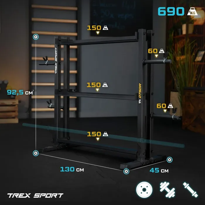 Стойка 3-уровневая для гантелей, грифов и гирь Trex Sport TX-075DR
