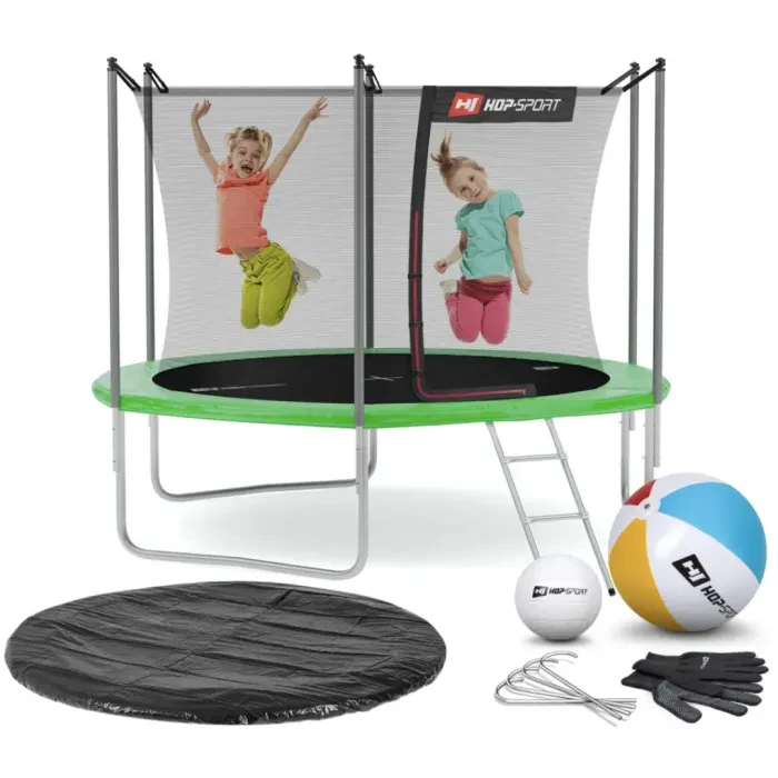 Батут + Подарок Hop-Sport 10ft (305см) зеленый с внутренней сеткой. Каркасный батут для взрослых и детей