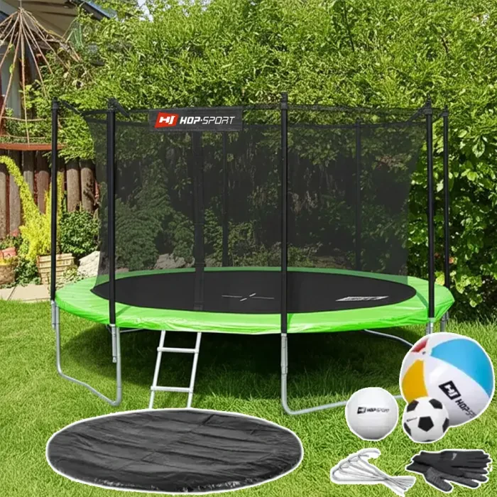 Батут + Подарок Hop-Sport 10ft (305см) зеленый с внутренней сеткой. Каркасный батут для взрослых и детей