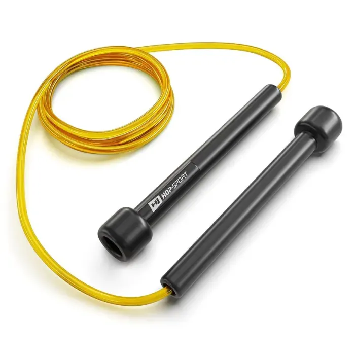 Скакалка Hop-Sport Crossfit NEW з пластиковыми ручками HS-P025JR желтая