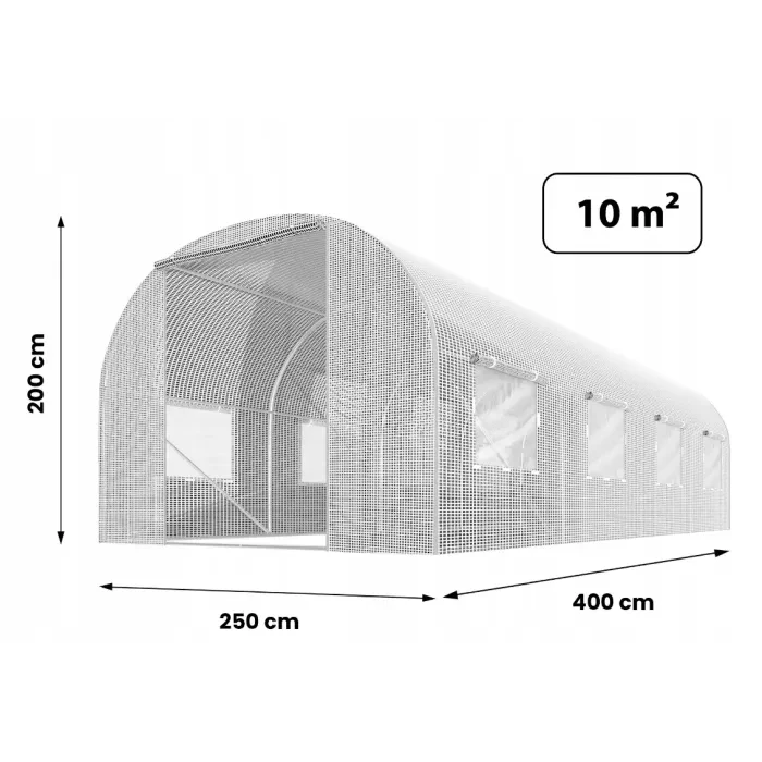 Садова теплиця з вікнами Plonos 10m2 = 400х250х200 см (Біла) (4974)