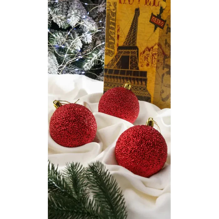 Новорічні кулі 18 шт Горошина Червоний 8 см