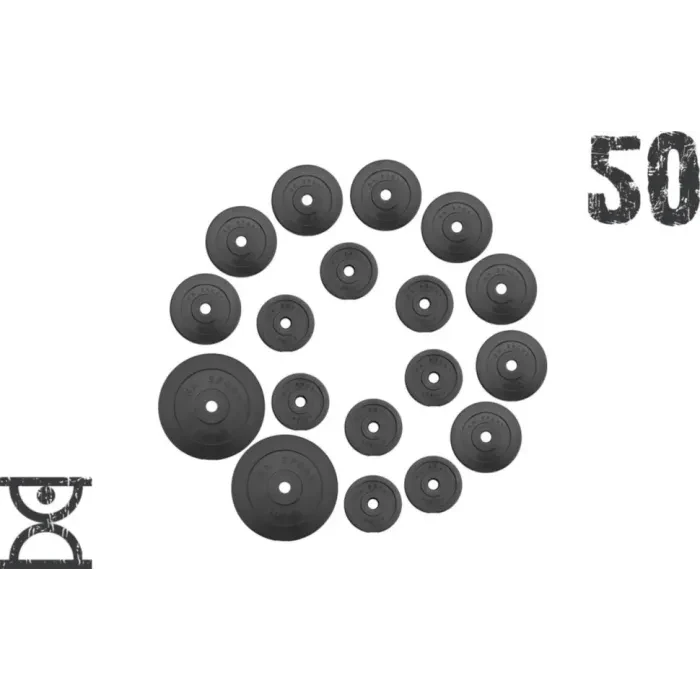 Диски для штанги RN-Sport 50 кг (2x10, 8x2.5, 8x1.25 кг), пластикове покриття 31 мм, кевларобетон