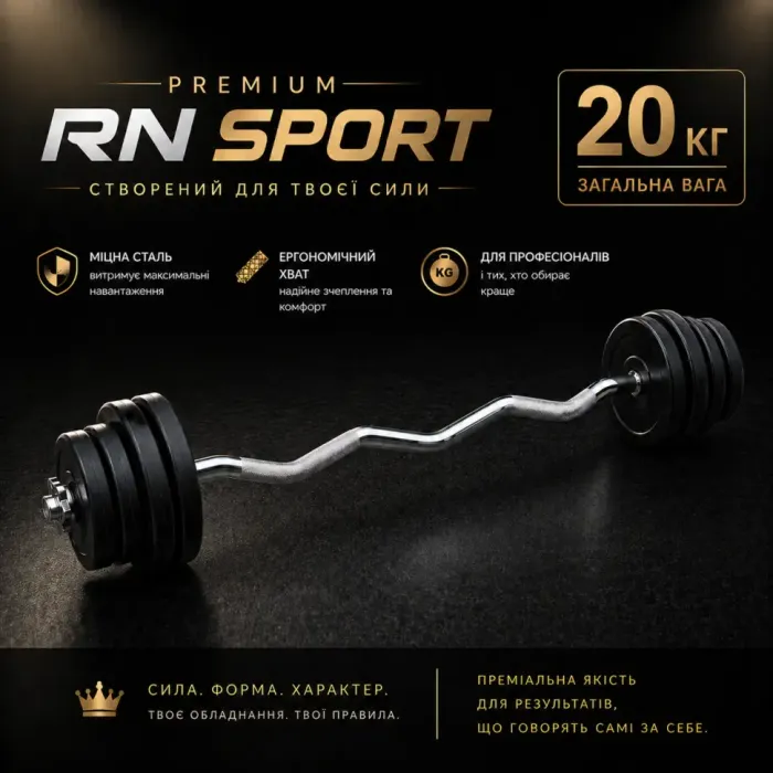 Штанга розбірна W-подібна Rn-Sport 20 кг із пластиковим покриттям