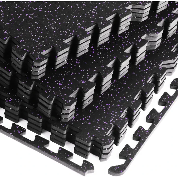 Мат-пазл DualMat 60x60x2 см (EPDM+EVA) черный/фиолетовый: для спортзала, фитнеса, защиты пола
