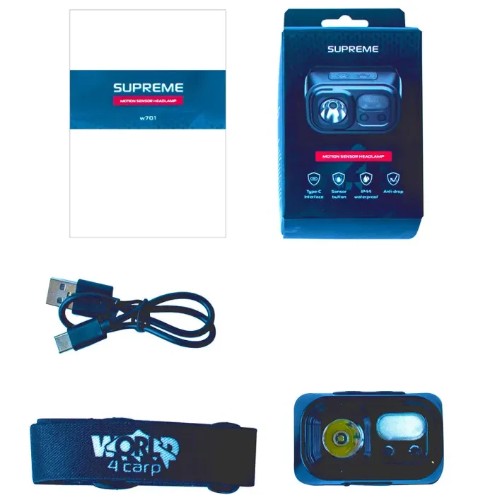 Налобный фонарь World4Carp SUPREME headlamp на аккумуляторе с датчиком движения 220 lm