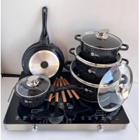 Набір посуду Higher Kitchen HK-305 17 предметів з кришками з гранітним покриттям | каструлі | ківш | сковорода