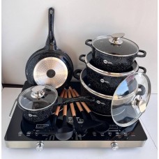 Набір посуду Higher Kitchen HK-305 17 предметів з кришками з гранітним покриттям | каструлі | ківш | сковорода