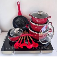 Набір посуду Higher Kitchen HK-305 17 предметів з кришками з гранітним покриттям | каструлі | ківш | сковорода