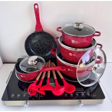 Набір посуду Higher Kitchen HK-305 17 предметів з кришками з гранітним покриттям | каструлі | ківш | сковорода
