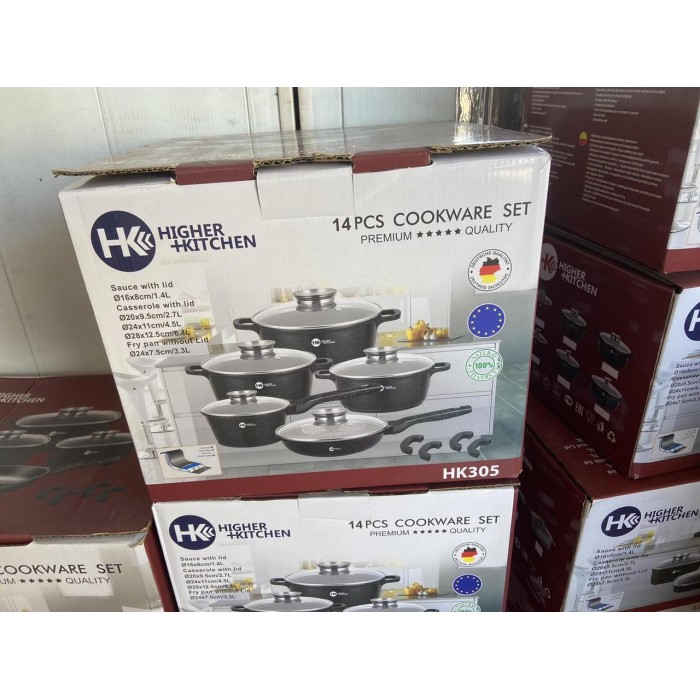 Набір посуду Higher Kitchen HK-305 17 предметів з кришками з гранітним покриттям | каструлі | ківш | сковорода