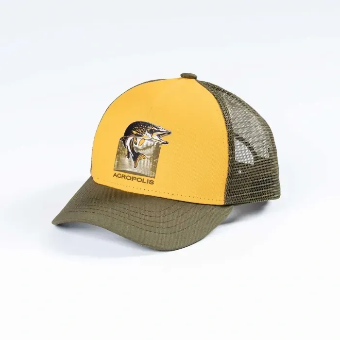 Кепка Acropolis "Щука" желтая ОШМ-21 (хлопок, для рыбалки, S/M/L) - головной убор, защита от солнца
