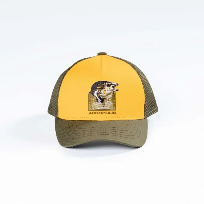 Кепка Acropolis "Щука" желтая ОШМ-21 (хлопок, для рыбалки, S/M/L) - головной убор, защита от солнца