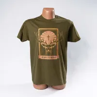 Футболка для охотника "BORN TO HUNT" Acropolis ОФМ-2 хаки, мужская, хлопок, S-2XL