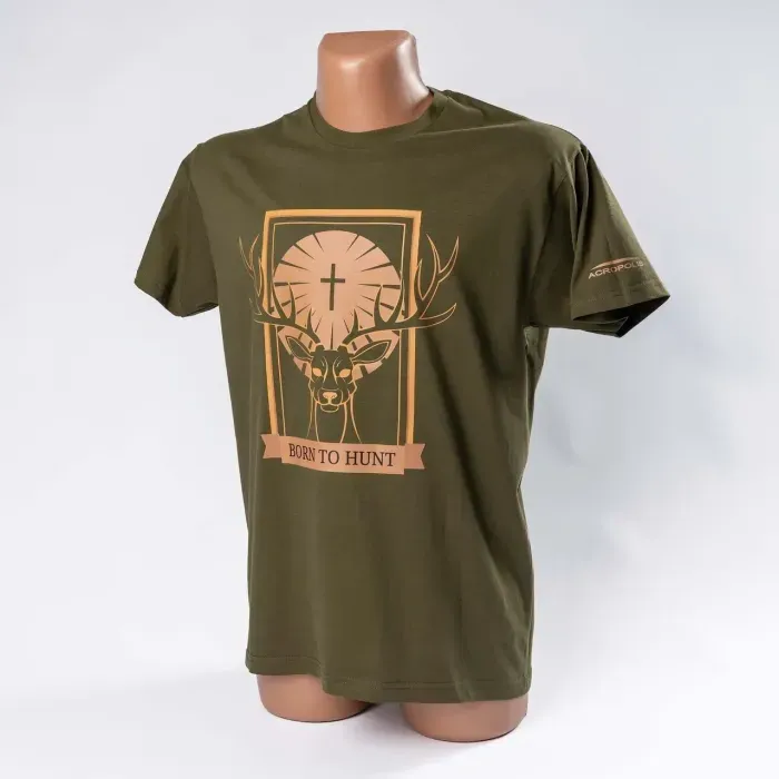 Футболка для охотника "BORN TO HUNT" Acropolis ОФМ-2 хаки, мужская, хлопок, S-2XL