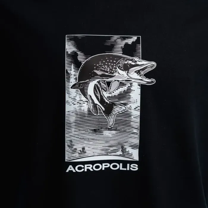 Футболка Acropolis "ЩУКА" для рыбалки (черная) 100% хлопок, мужская/женская, S-XXL