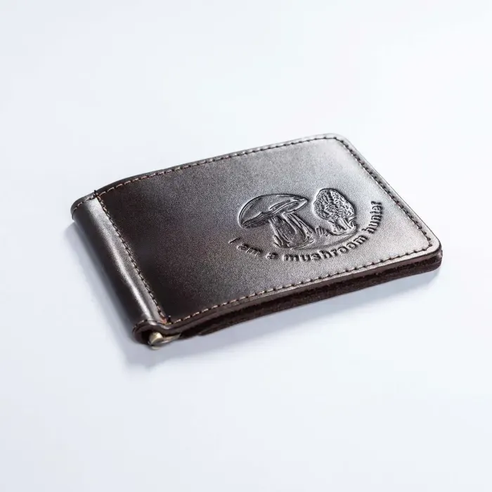 Затискач для грошей шкіряний Acropolis "Гриби" 11.5x8.5 см, натуральна шкіра, для грибника
