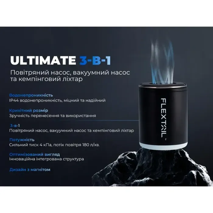 Насос-фонарь Flextail Tiny Pump 2X: 3в1 (надув/сдув) + LED-фонарь, оранжевый, 180 л/мин, IP44, для кемпинга