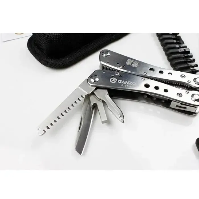Мультитул із 22 інструментами Multi Tool Ganzo G201-H. Мультитул із пласкогубцями, шилом, ножицями, відкривачкою