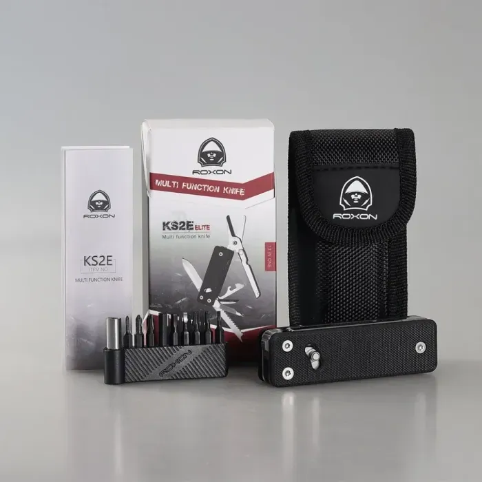 Мини-мультитул Roxon KS2E черный, 13 функций, сталь D2, G10, с битами – карманный набор инструментов