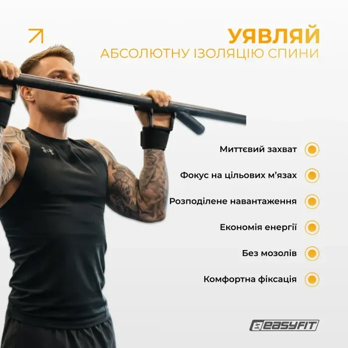 Гаки для турніку EasyFit PowerHooks (пара): посилення хвата, зниження навантаження на передпліччя, для тяги та штанги.