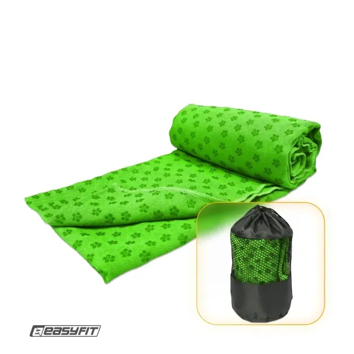 Нескользящее полотенце для йоги EasyFit из микрофибры 183х63 см, зеленое, с силиконовыми каплями, для фитнеса и пилатеса