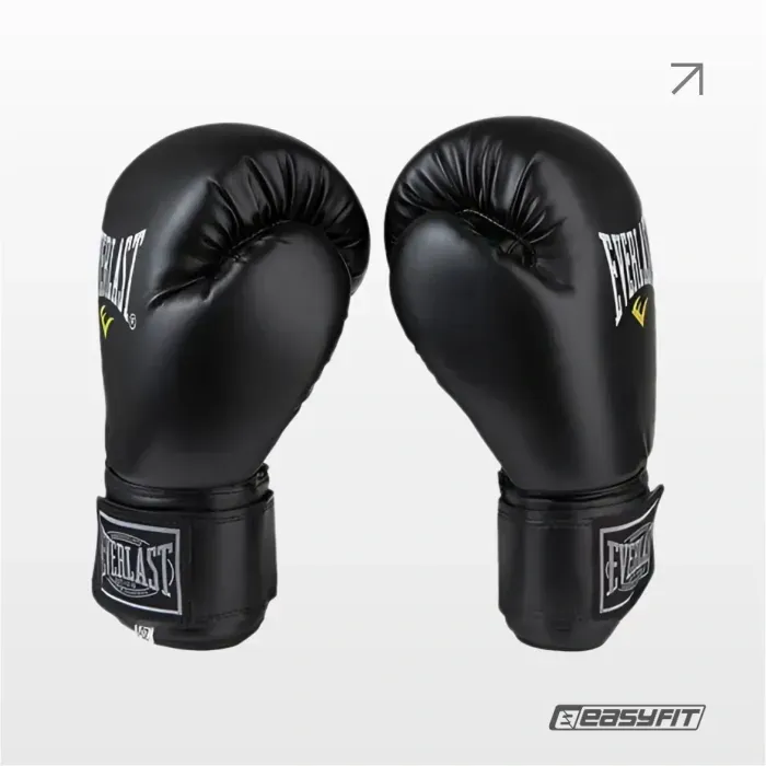Боксерские перчатки Everlast 16 унций черные для спаррингов, усиленная защита, PU-кожа