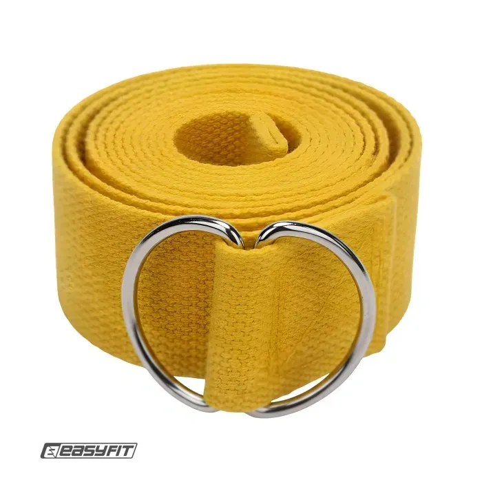 Ремень для йоги и растяжки EasyFit 183 см с металлической пряжкой, желтый — пояс для фиксации и упражнений