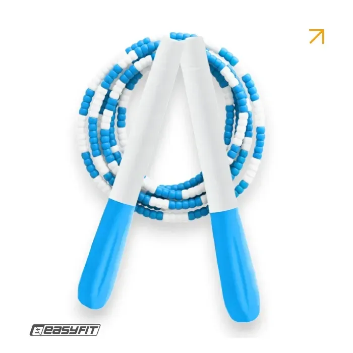 Бисерная скакалка EasyFit FreeRope 2,7м бело-голубая для трюков, фристайла, роуп-скиппинга и кроссфита