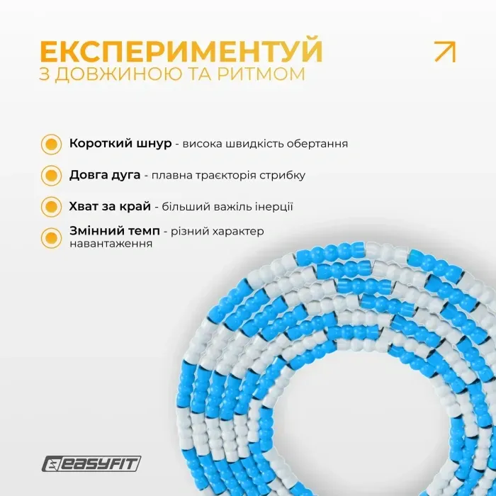 Бисерная скакалка EasyFit FreeRope 2,7м бело-голубая для трюков, фристайла, роуп-скиппинга и кроссфита