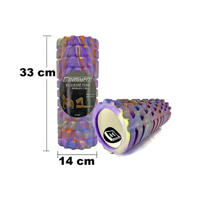 Массажный ролик EasyFit Grid Roller 33 см EVA фиолетовый для фитнеса, йоги, миофасциального релиза (МФР)