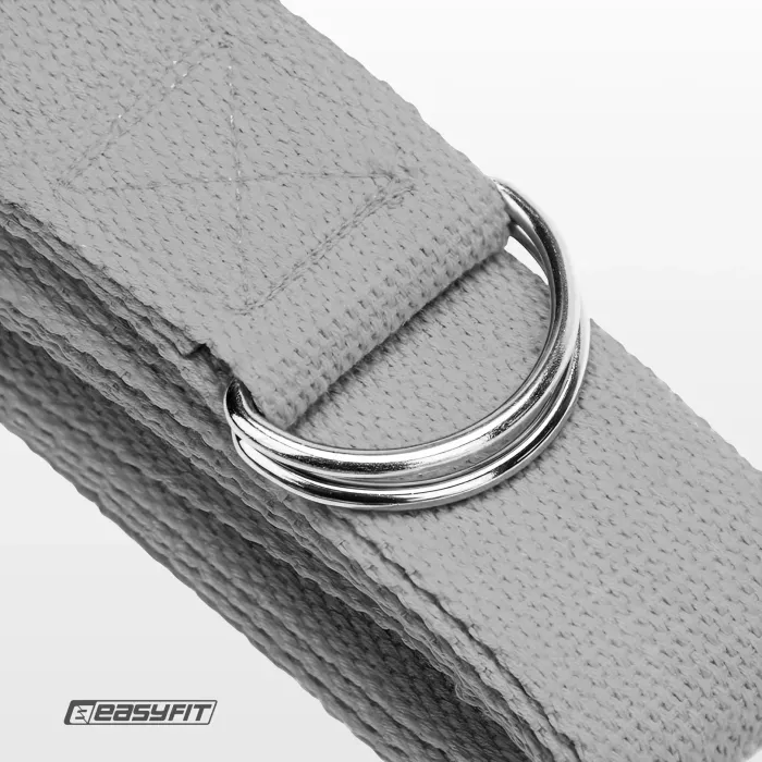 Ремінь для йоги та розтяжки EasyFit 183 см з металевою пряжкою, сірий – пояс для фітнесу та вправ