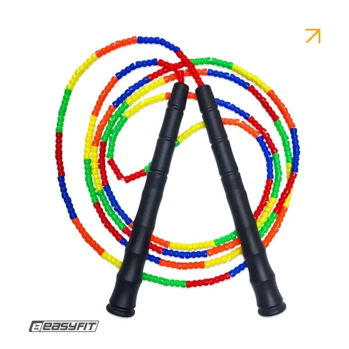 Бисерная скакалка EasyFit 2,7 м для трюков, кроссфита, роуп-скиппинга. Регулируемая, мультиколор.