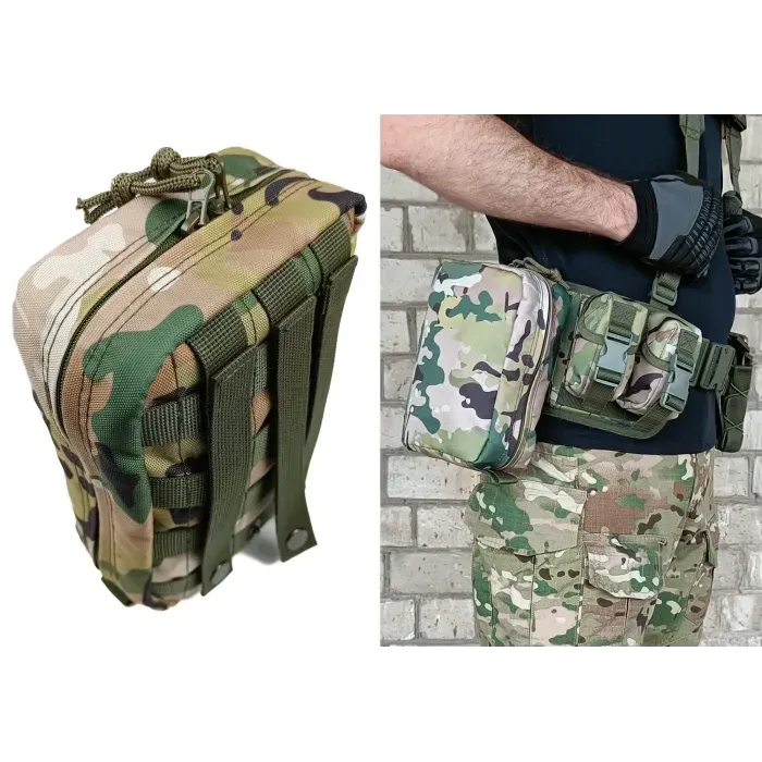 Тактическая аптечка подсумок MOLLE Мультикам 210х150х80мм. Подсумок для РПС, разгрузки, жилета. Cordura/Oxford.