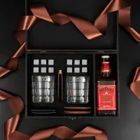 Подарочный набор камней для виски в дереве + 2 бокала Bohemia Timesquare, щипцы, подставки, мешочек