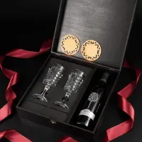 Набор для вина Bohemia Diamond, 2 бокала 200 мл + коробка дерево, гравировка – подарочный комплект