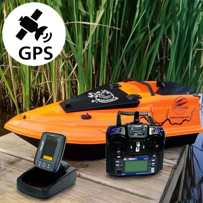 Короповий кораблик для риболовлі Фурія Фюжн 21000 mAh з GPS (Cortex_6+1) та Ехолотом Toslon TF520 Помаранчевий