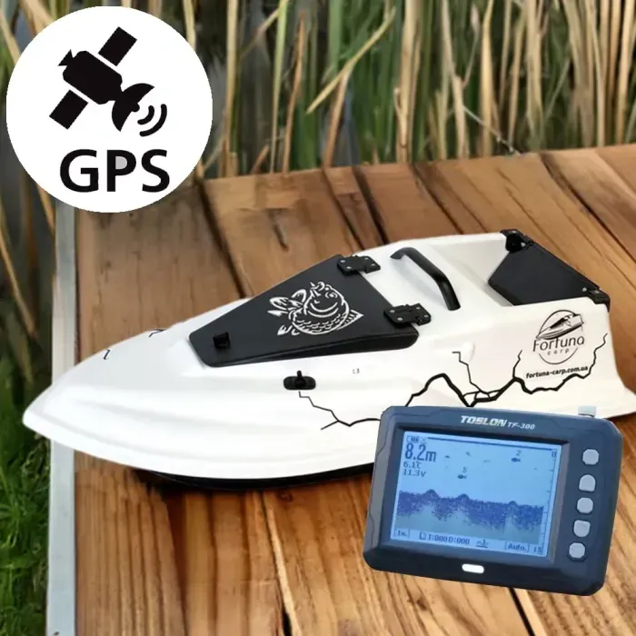 Кораблик для прикормки + GPS Cortex 6+1 + Эхолот Toslon TF300 Фурия Шторм Белый